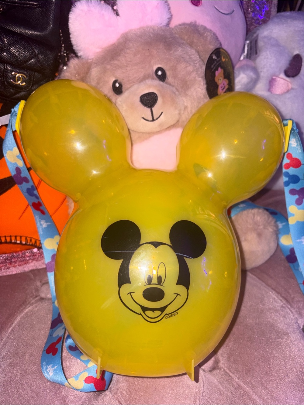 Disney Parks Yellow Mickey Balloon Popcorn bucket with Colorful Strap